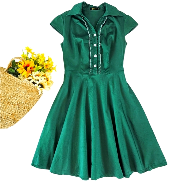 Wedtrend Women's Rockabilly Dress Size XL Green Knee Length Fit & Flare Party - Picture 1 of 13